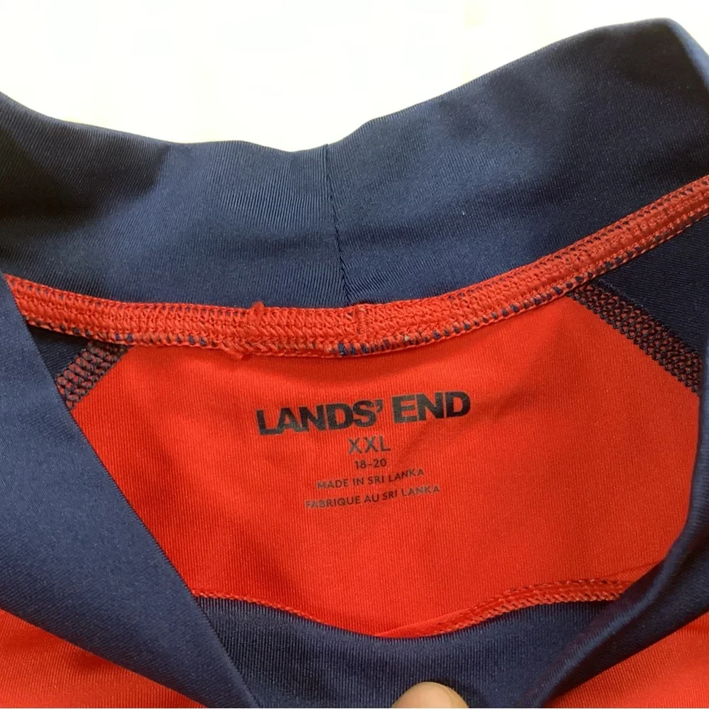 Kids Lands End Rashguard Swim Shirt Red Navy XXL 18-20